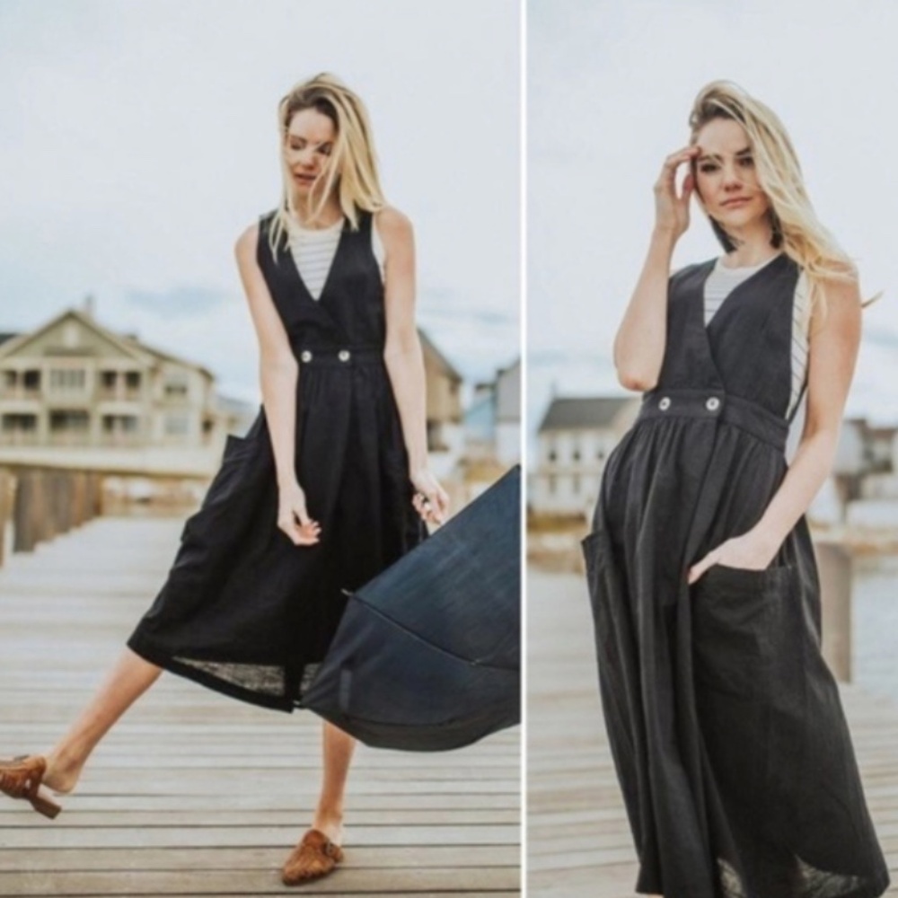 Free People V-neck Diana Wrap Midi Dress - Black Cotton, XS